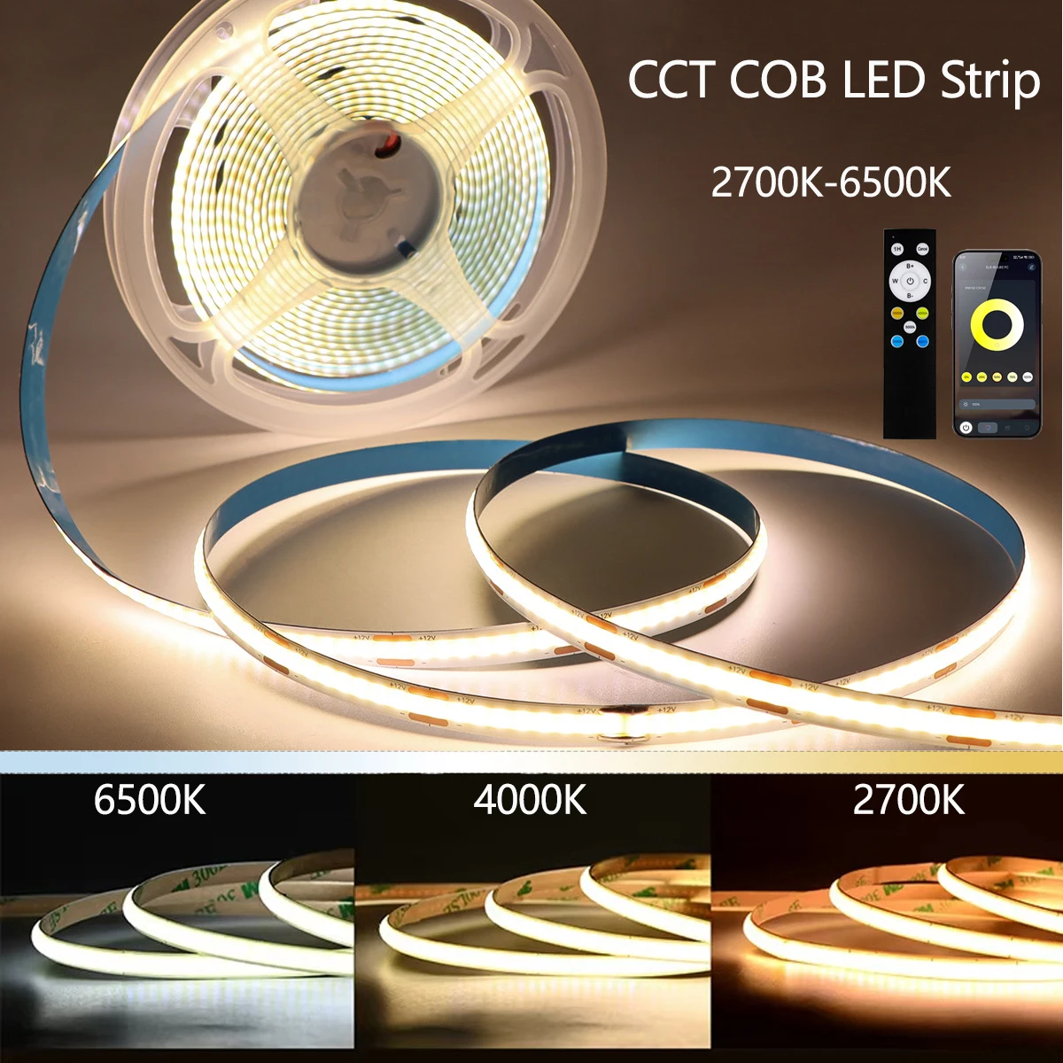 DC24V CCT LED Streifen Nachtlicht COB 2700K-6500K Dimmbare Linear Beleuchtung 8mm 576LEDs/M Flexible Band zimmer Wand Ambinet Dekor