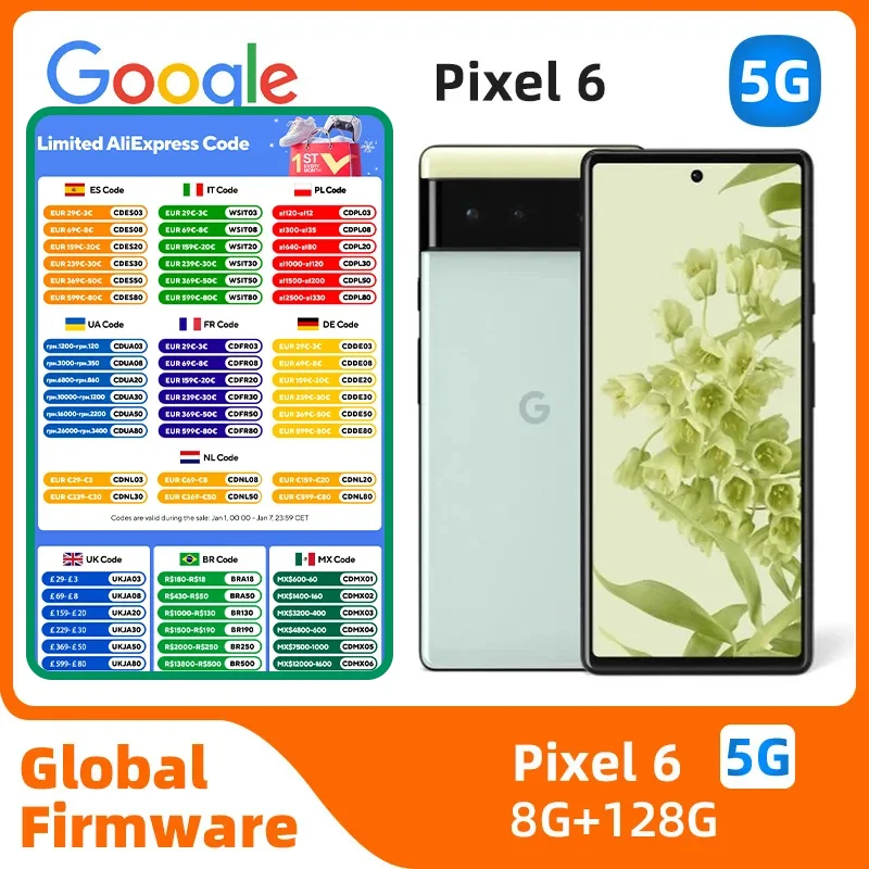 Google Pixel6 5G SmartPhone CPU Google Tensor Battery capacity 4614mAh 50MP Cameraoriginal used phone