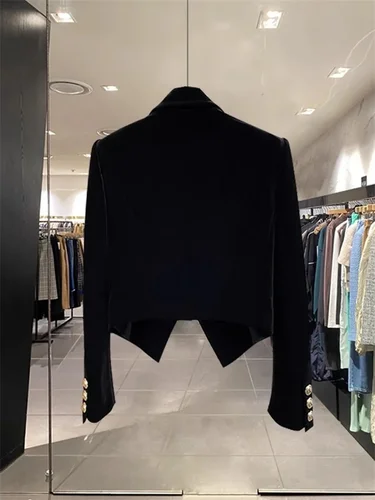 Imagen 2 del producto 2025 nueva camisa cruzada de terciopelo con estilo adelgazante y versátil adecuada para chaqueta de traje corta de Estatura corta para mujer
