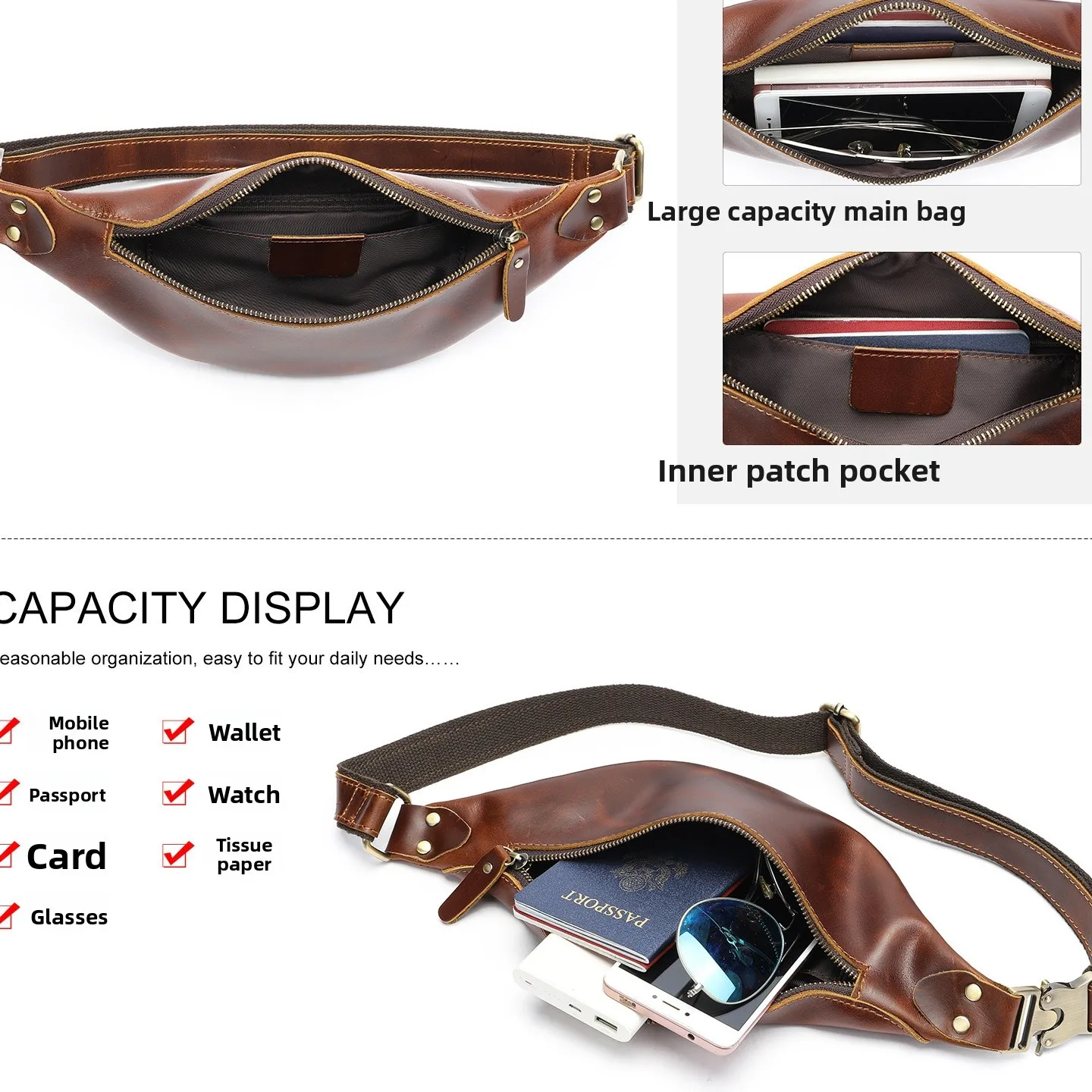 خريف شتاء الرجال ريترو جنون الجلود الرياضة الخصر حقيبة متعددة الوظائف جلد طبيعي حقيبة الهاتف المحمول مادة جلد الغزال #2