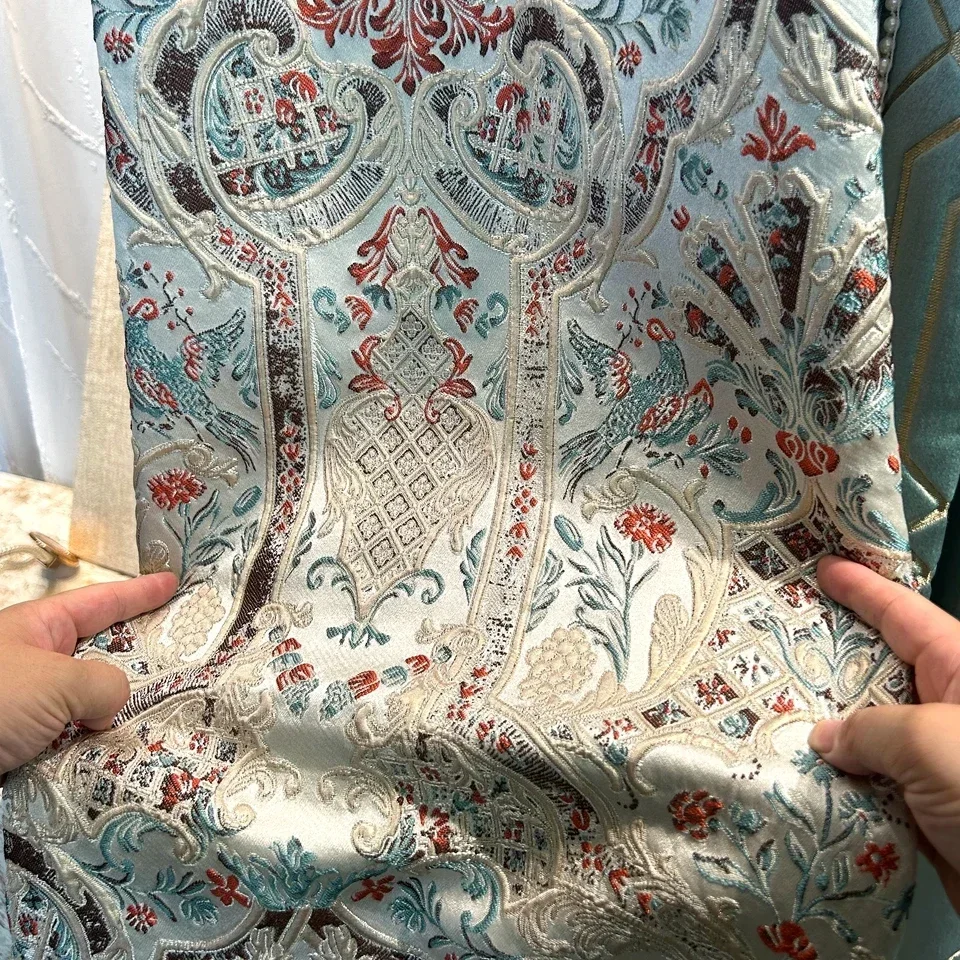 

Tiffany Blue Embossed Jacquard Thickened Blackout Fabric Curtains For Living Room Bedroom Balcony Floating Window Customised