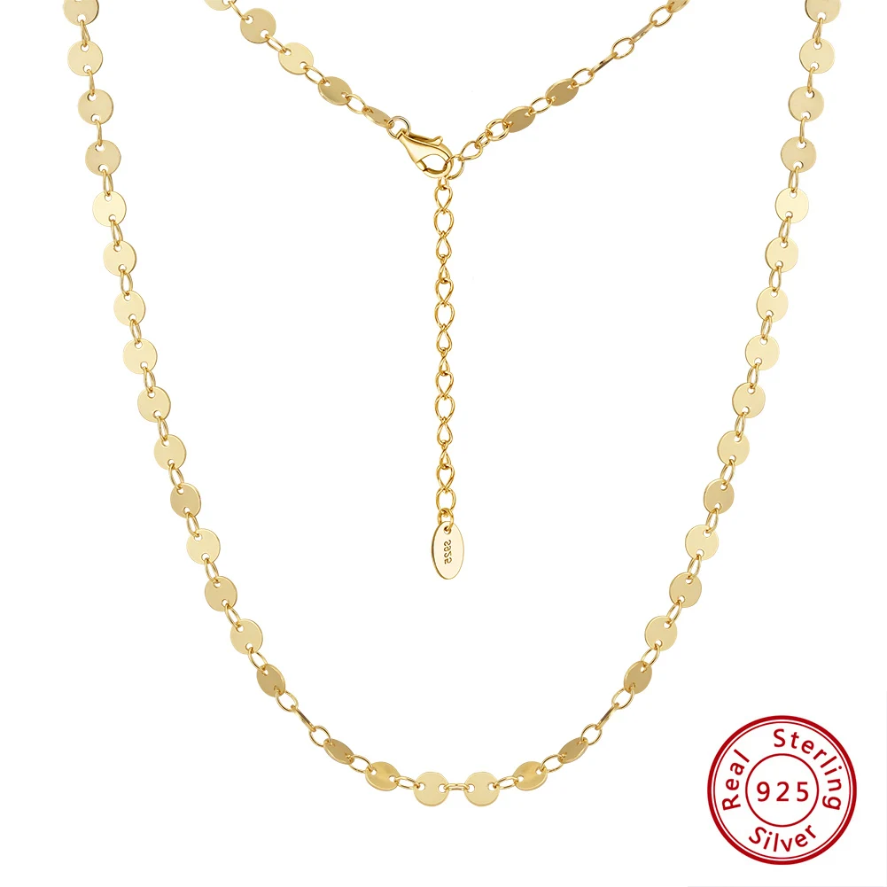 

KISS MANDY из стерлингового серебра 925 пробы, изящное 4 мм, круглое короткое ожерелье с блестками, цепочка для свитера, подарки на свадьбу, день рождения для женщин SC80