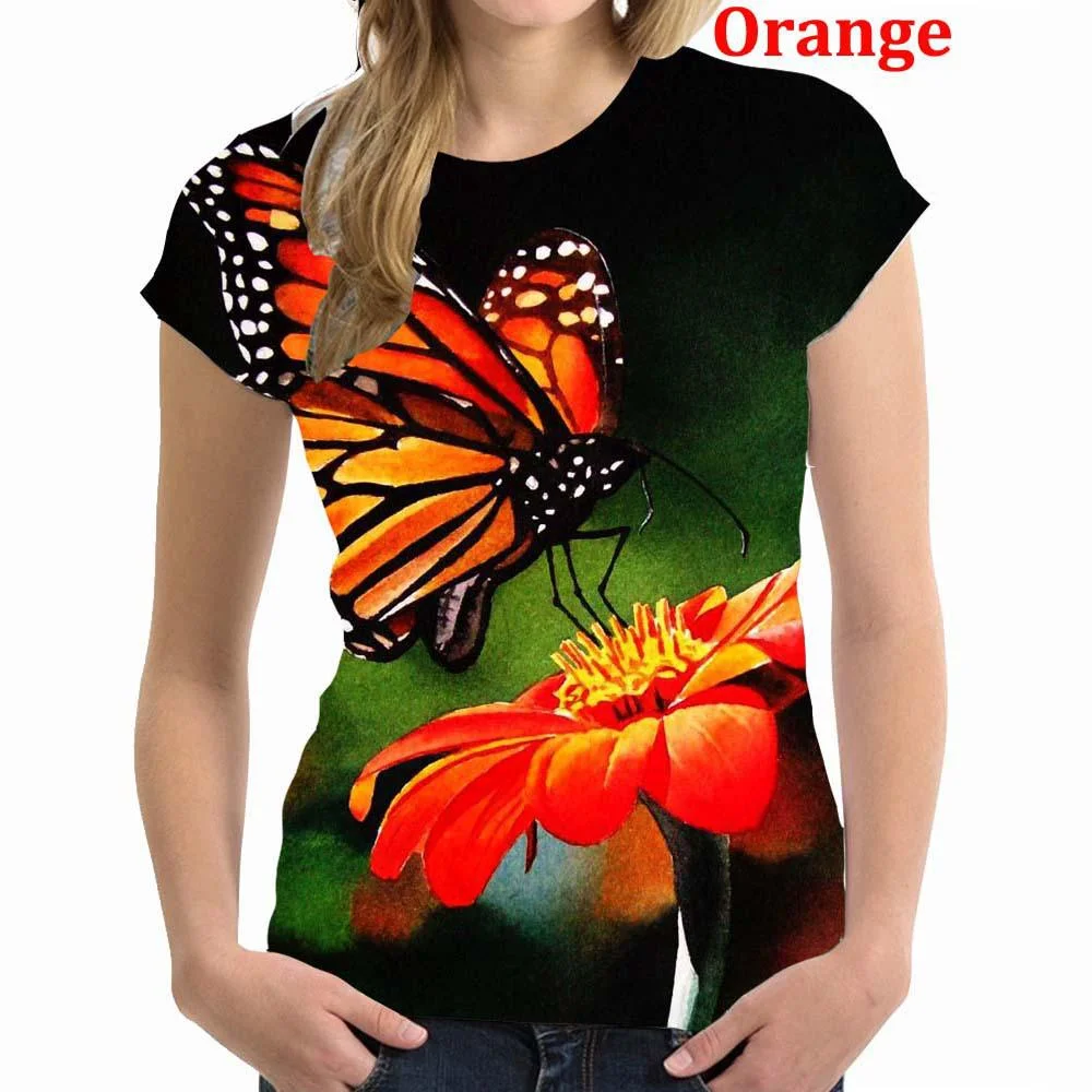 Women's Short Sleeve 3D Printing T-shirt Butterfly Pattern T-shirt Women's Casual Short Sleeve T-Shirt