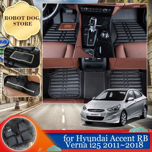 Alfombrilla de cuero para Hyundai Accent RB Verna i25 Solaris 2011 ~ 2018, 2012 2013 2014 2015 2016 2017 alfombrilla impermeable, accesorios de alfombra personalizados