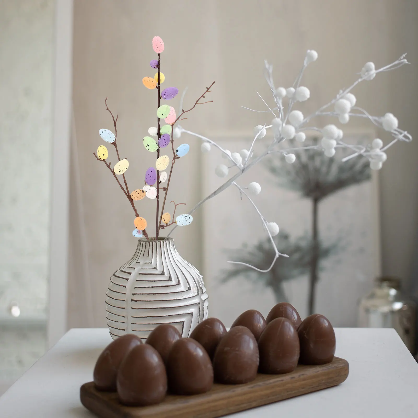 

6Pcs Artificial Egg Branch Easter Decoration Simulation Egg Bouquet with Foam Eggs for Holiday Wedding Photography Easter Scene
