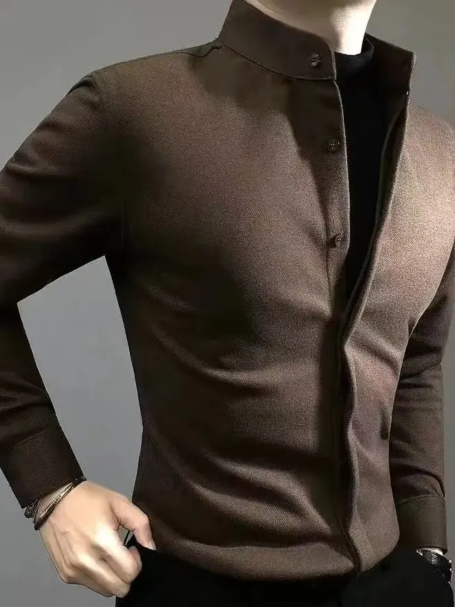 

Thiened Long Sve Men's irt Faionable Busin Casual Versatile Top for Autumn Winter Sli Urban Wear