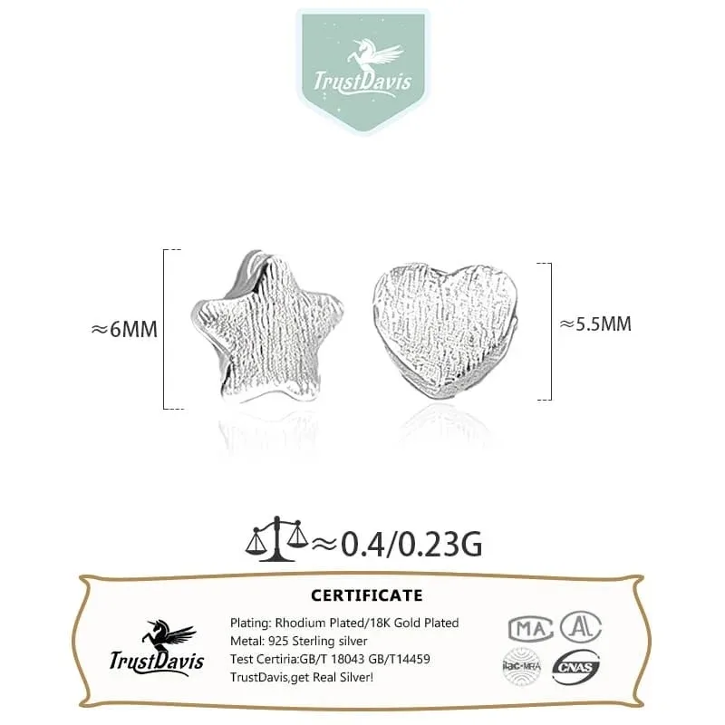 TrustDavis 925 Sterling Silver Brushed Finish Heart Star Spacer Beads DIY Jewelry Making Accessories Necklace Bracelet DZ1879