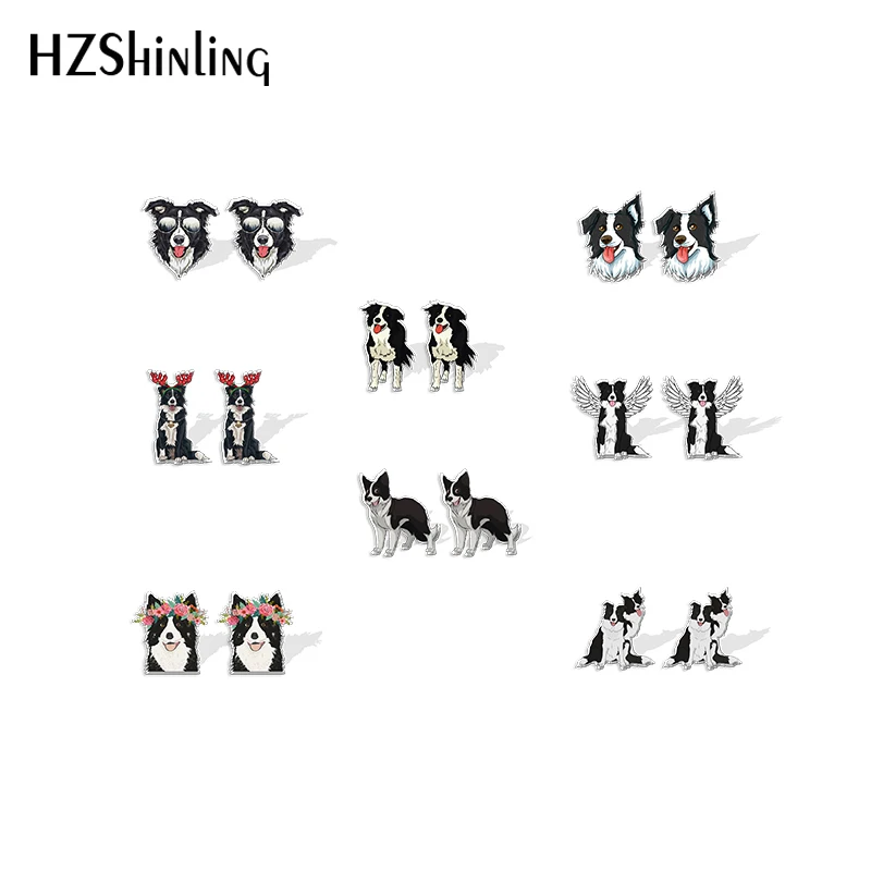 2022 New Border Collie Stud Earring Funny Dog Acrylic Resin Earrings Epoxy Handmade Jewelry Gifts Friends