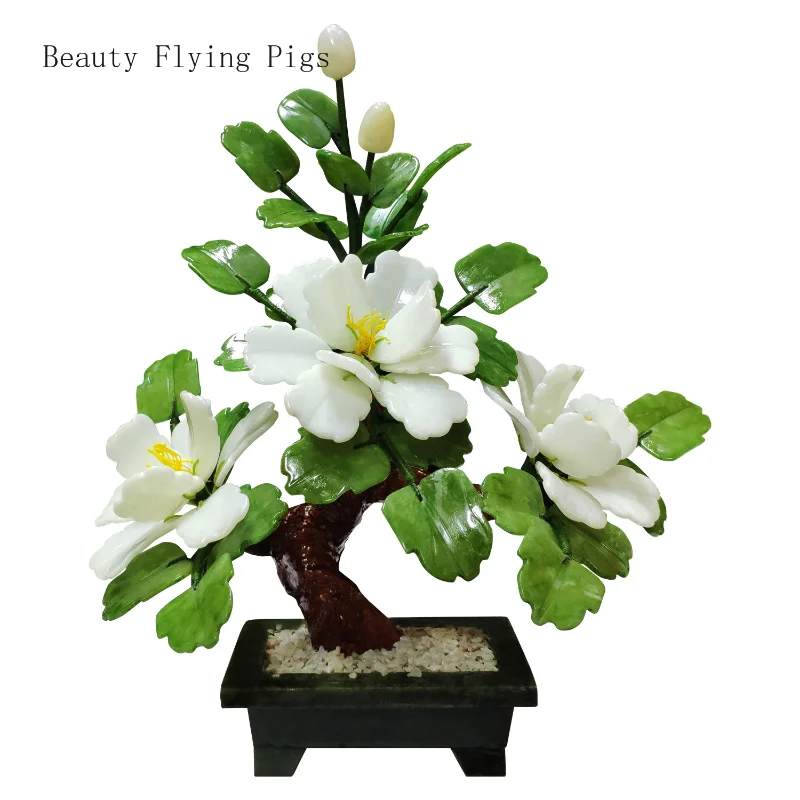 

Chinese Creative Jade Carving Flower Tree Living Room Wine Cabinet Office Peony Flower Bonsai Decoration Artificial