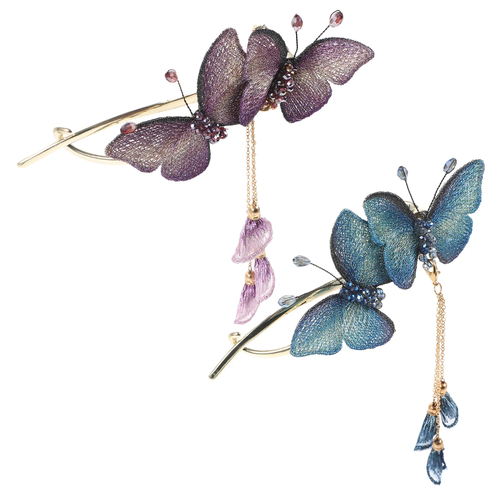 

2Pcs Stylish Butterflies Hair Accessories Metal Clips Chinese Tassel Pin for Women Durable Charm Decoration Daily Wear Gift