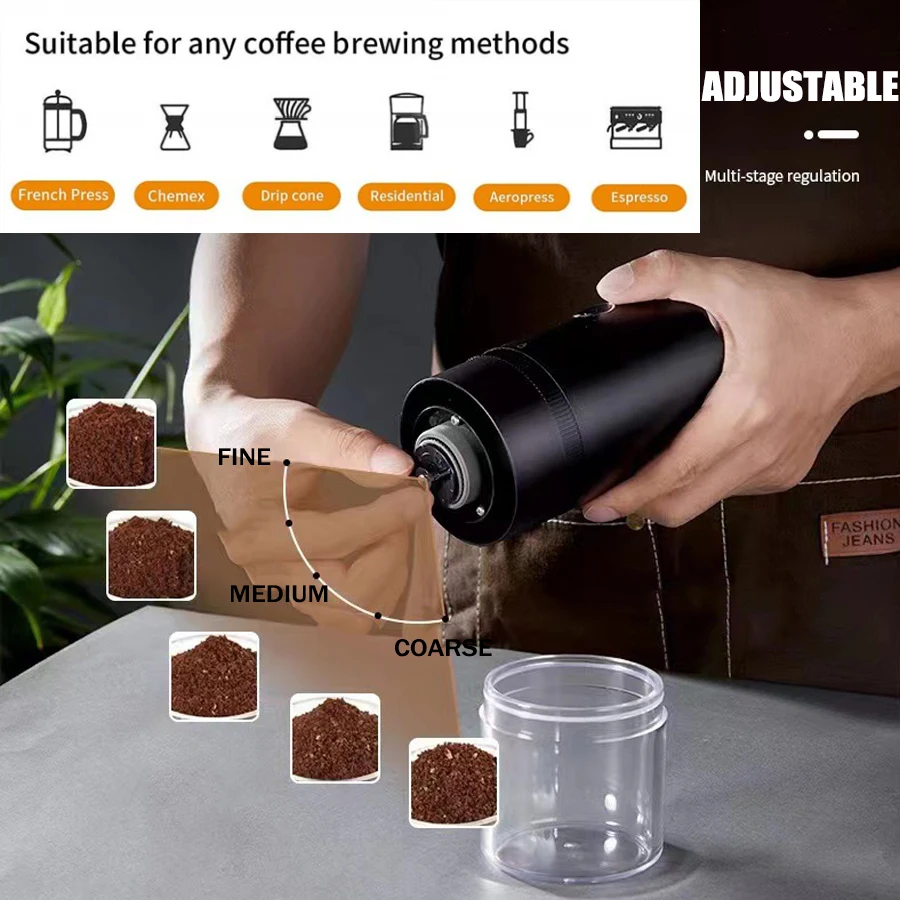 طاحونة القهوة الكهربائية المحمولة ، التلقائي نوع C USB قابلة للشحن ، طاحونة لدغ السيراميك