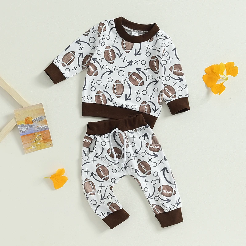 

Toddler Baby Boy Outfit Rugby Football Game Day Print Sweatshirt Tops Pants Set Cute Infant 2Pcs Fall Winter Clothes