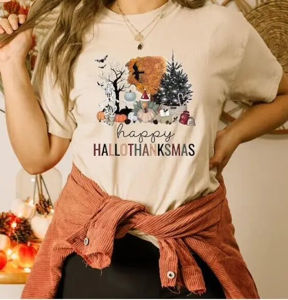 Happy Hallothanksmas Shirt, Happy Halloween Thanksgiving Christmas Shirt,