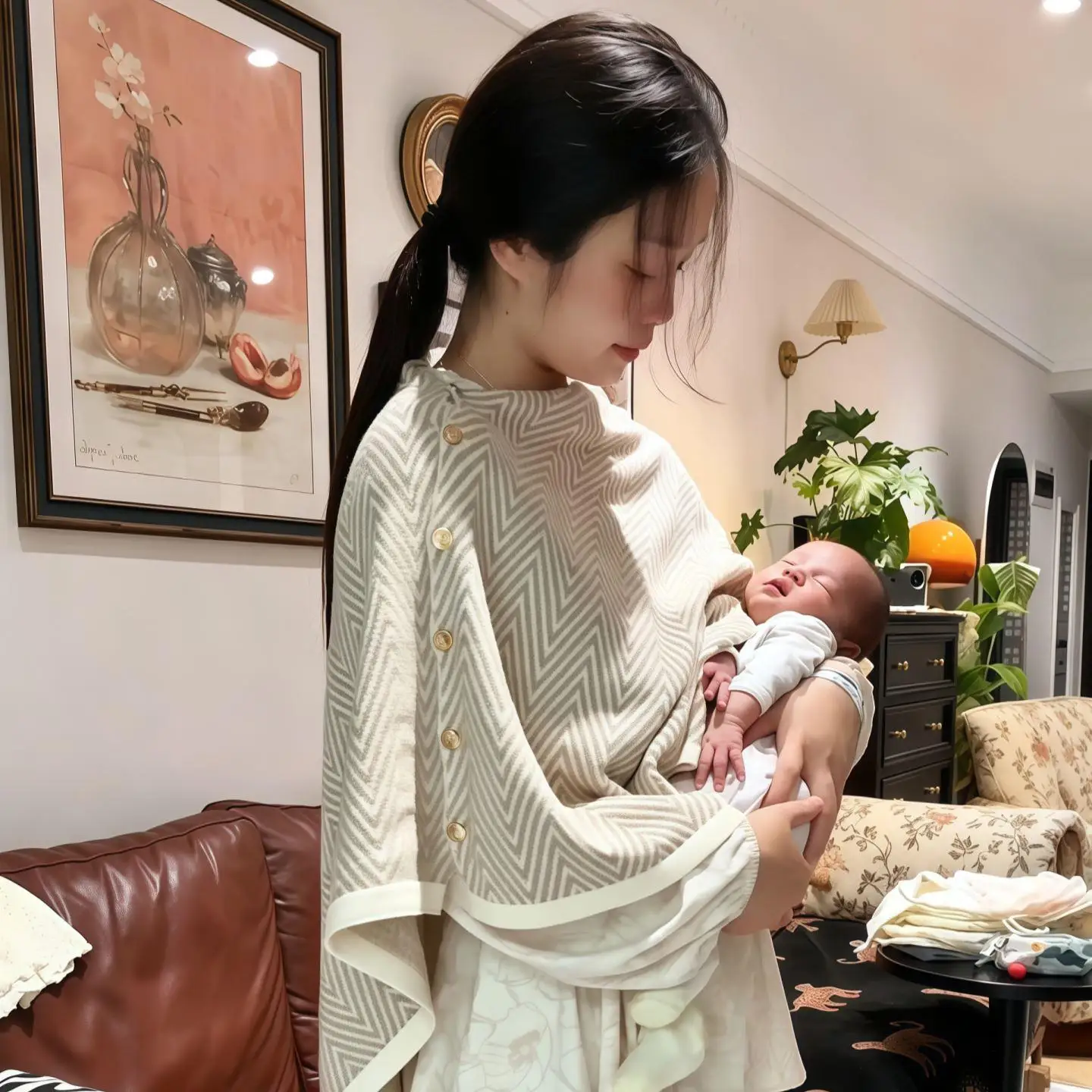 Postpartum Warmth Shoulder Shawl Nursing Feeding Neck Support Air Conditioned Room Cold Prevention Long Rectangular Shape Scarf