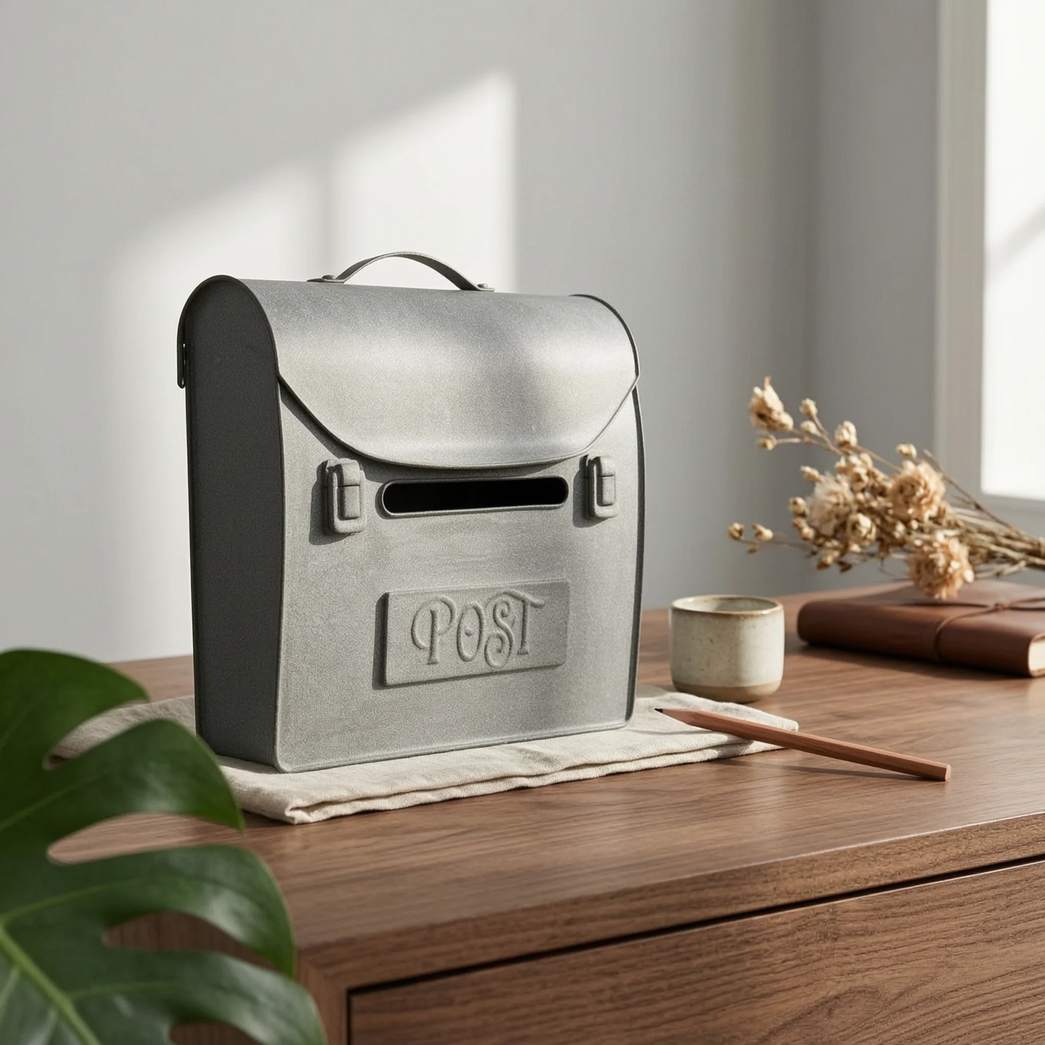 

Gray Metal Mailbox Outdoor Use Vintage Post Box Vintage Wall Mailbox Embossed Design Home Decor for Porch