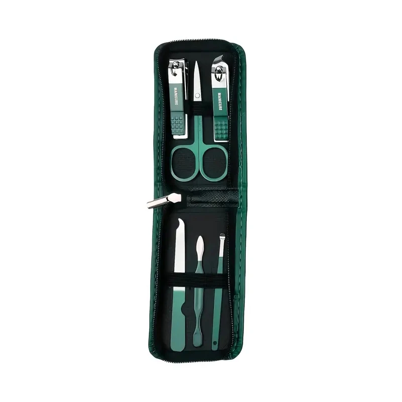 Groen 6-18 stuks manicureset met lederen tas Professionele voet- en gezichtsverzorging gereedschapssets Roestvrijstalen nagelknippersets Cadeau
