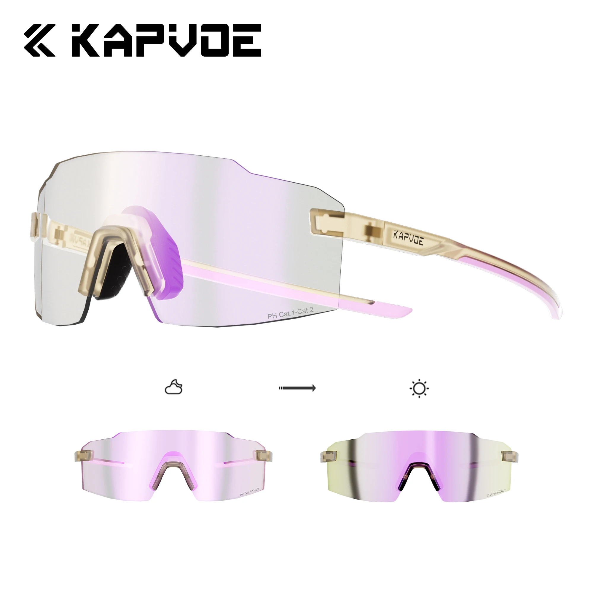 Kapvoe Modische Sonnenbrille für Herren, photochrome Laufbrille, leichte Fahrradbrille, Fahrradbrille für Damen, UV400, Wanderbrille