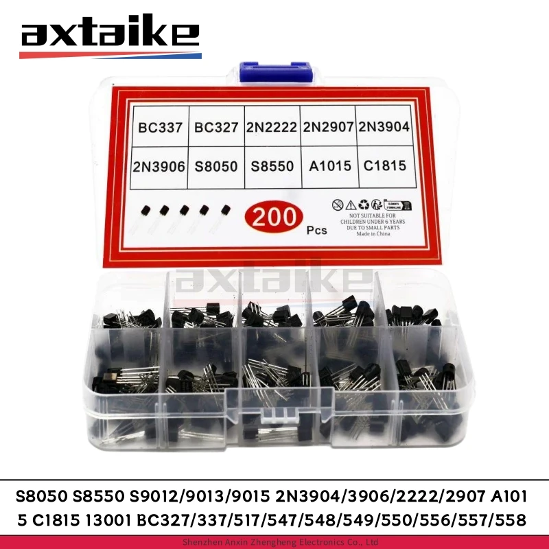 TO-92 Transistor Assortment Kit NPN PNP S8050 S8550 S9012 S9013 S9015 2N3904 2N3906 2N2222 2N2907 A1015 C1815 13001 BC327 BC337