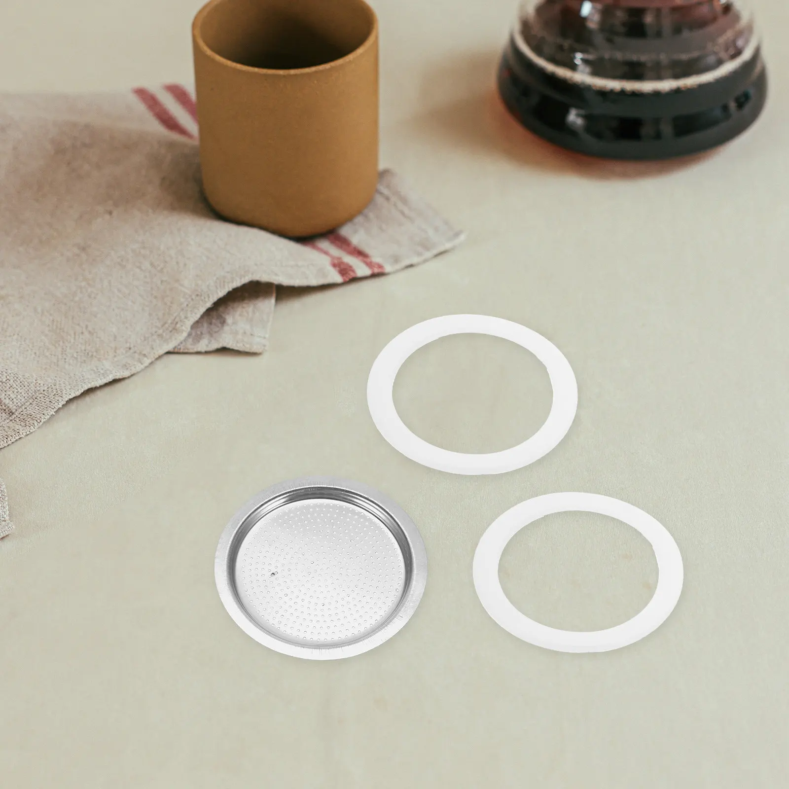 

1 Set Coffee Pot Silicone Gasket Rings Stainless Steel Filter Replacement for 9 Cup Espresso Maker Coffee Pot Sealing Gasket