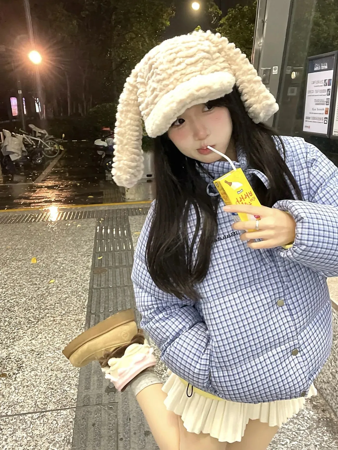 

Blue 2025 Plaid Winter ort Loose Bread Faion Cotton Jaet College Sle Small Size Women's Set Knot Winter Coat