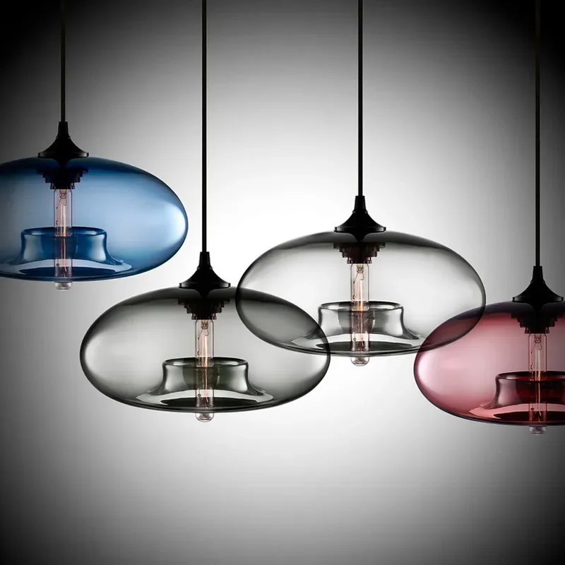 Wholesale Round Glass Hanging Chandelier for Restaurant Bar Modern Ancient Style Creative Personality Color Lighting Fixture