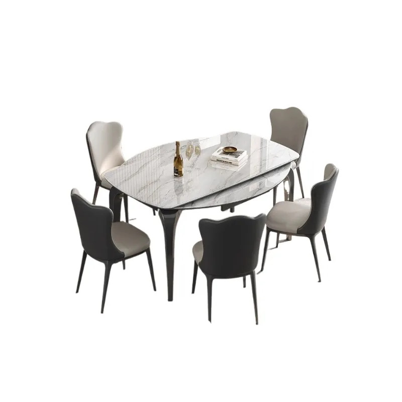 

Natural microcrystalline stone retractable dining table folding marble Italian light luxury rock slab household