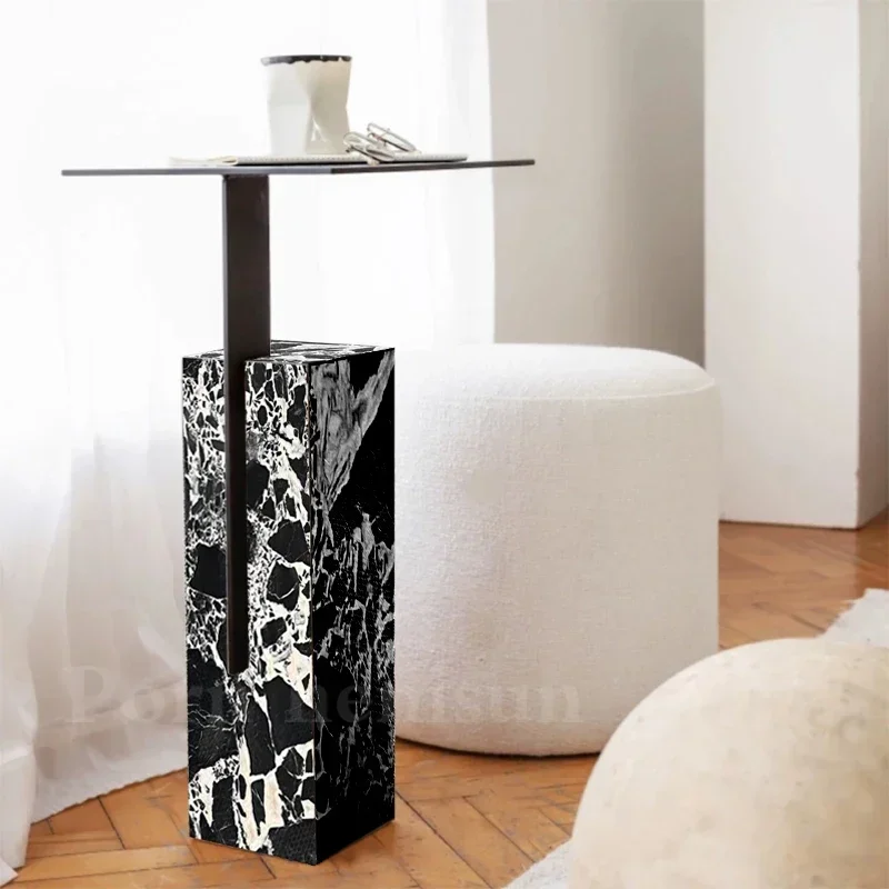 A Nordic cream wind tunnel stone edge sofa creative living room light luxury corner marble square coffee table