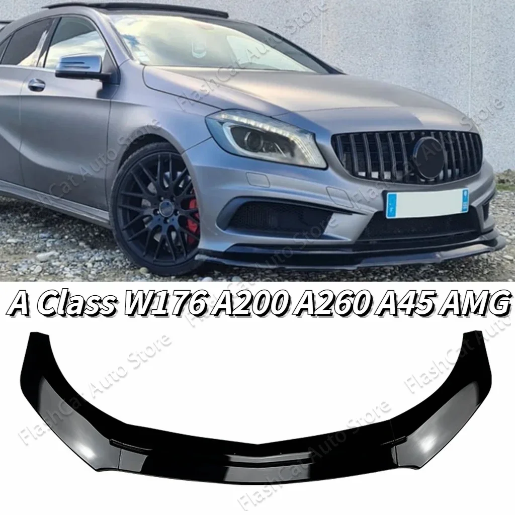 W176 Front Bumper Lip Spoiler Diffuser Splitter For Mercedes Benz A Class A200 A260 A45 2013 2014 2015 2016 2017 2018 Body Kit