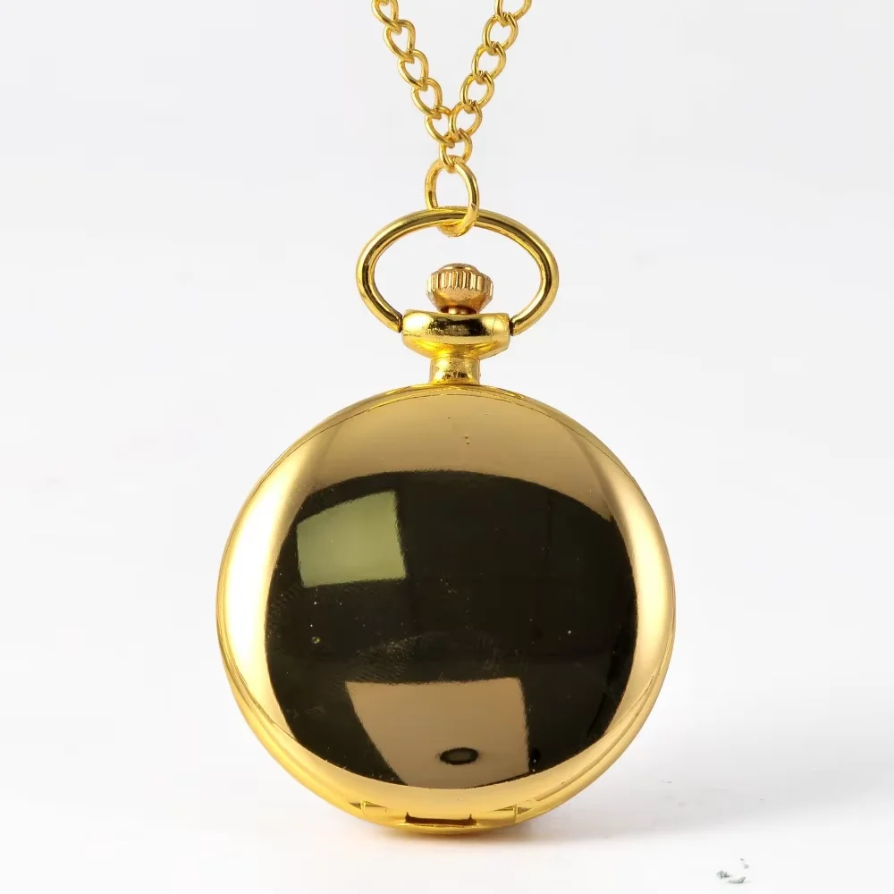 

New Fashion Retro Double-Sided Smooth Gold Quartz Pocket Watch Retro Men and Women Wolf Pendant Necklace Antique Jewelry