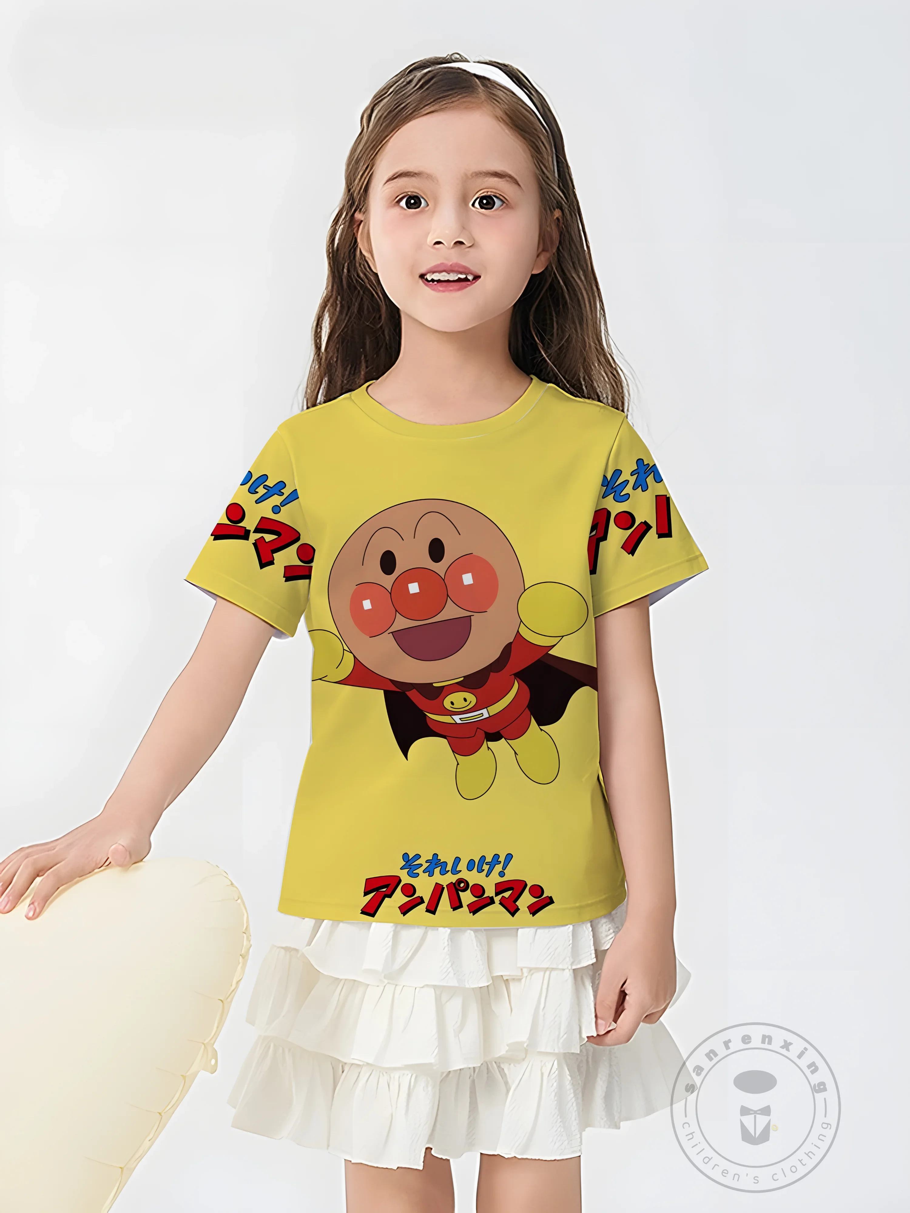 

Новая коллекция, футболка с 3D принтом Anpanman в японском стиле, летний топ Kawaii с короткими рукавами и круглым вырезом для детей 3-14 лет