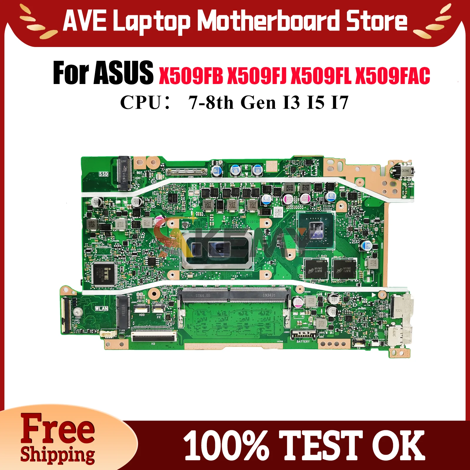 X509FB Laptop Motherboard For ASUS X509FAC X509FL X509FJ X509F Y5200F F509F A509F Mainboard With I3 I5 I7 CPU 100% tests OK stk
