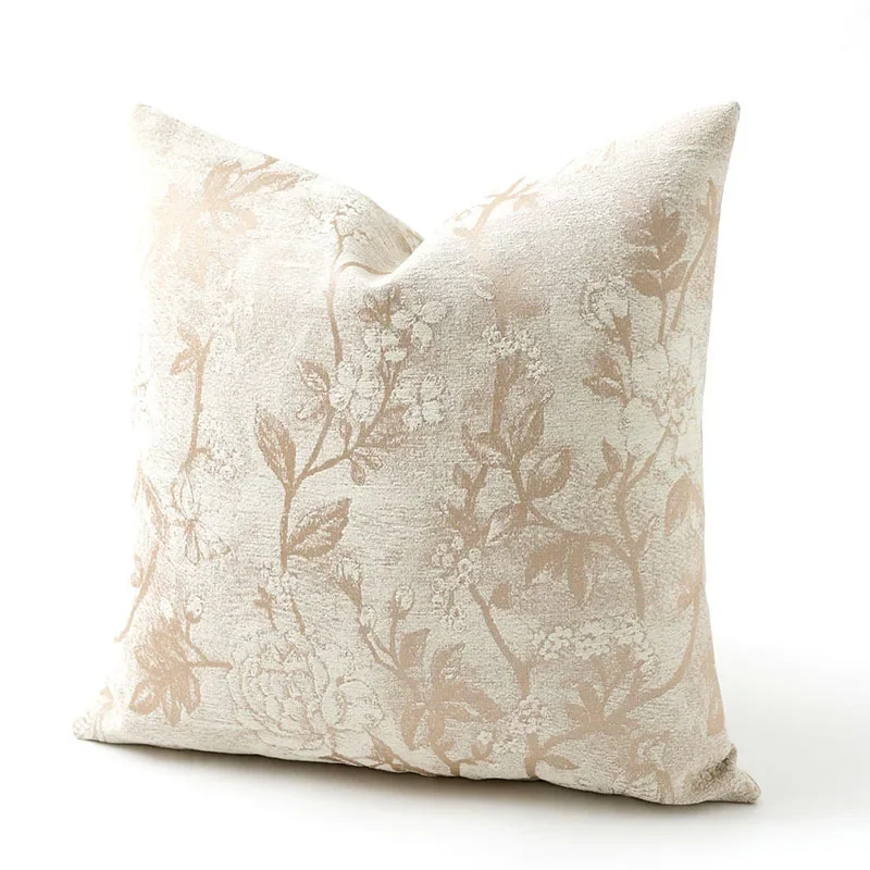 

French Retro Luxury Cushion Cover Plant Jacquard Bamboo Leaf Embroidered Pillow Cover Fashional Pillow Case Decorative for Sofa