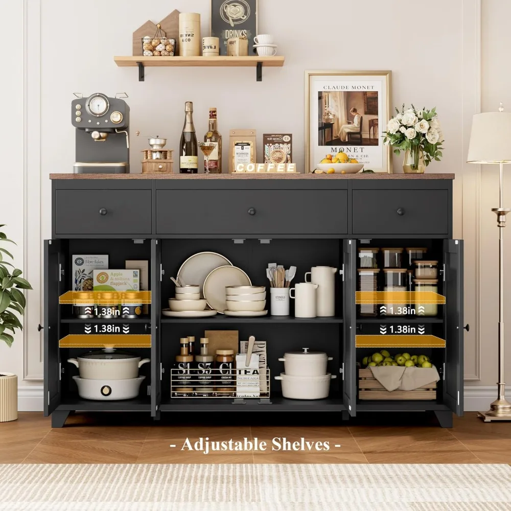 بوفيه مطبخ كبير على طراز المزرعة مقاس 55 بوصة مع أدراج وأبواب تخزين