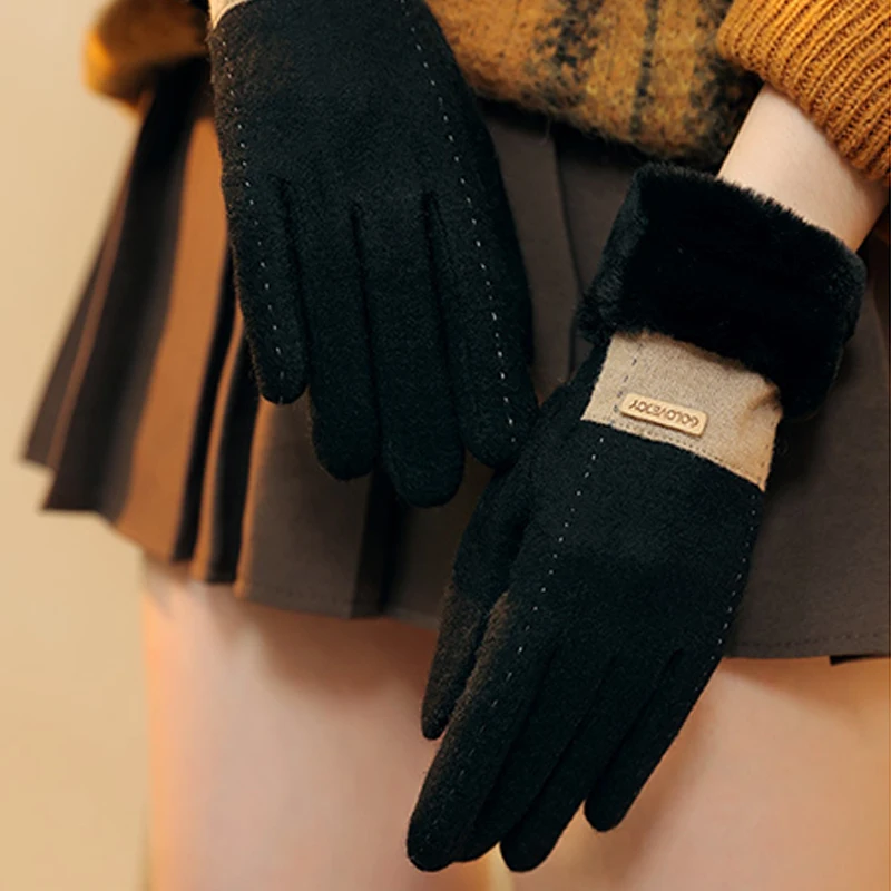 New Fashion Lady Gloves Women Winter Vintage Touch Screen Driving Keep Plush and Thicken Warm Windproof Glove Mittens