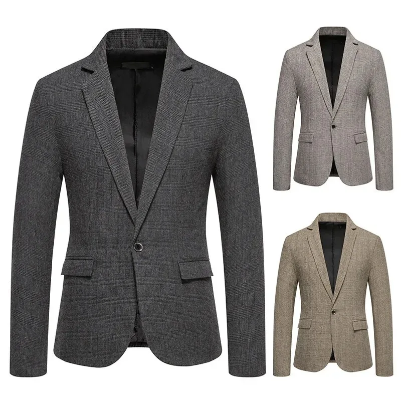 

Men Business Casual Woolen Blazer Solid Turn Down Collar Jacket Spring Autumn Wedding Party Formal Slim Fit Male Outwear Coat