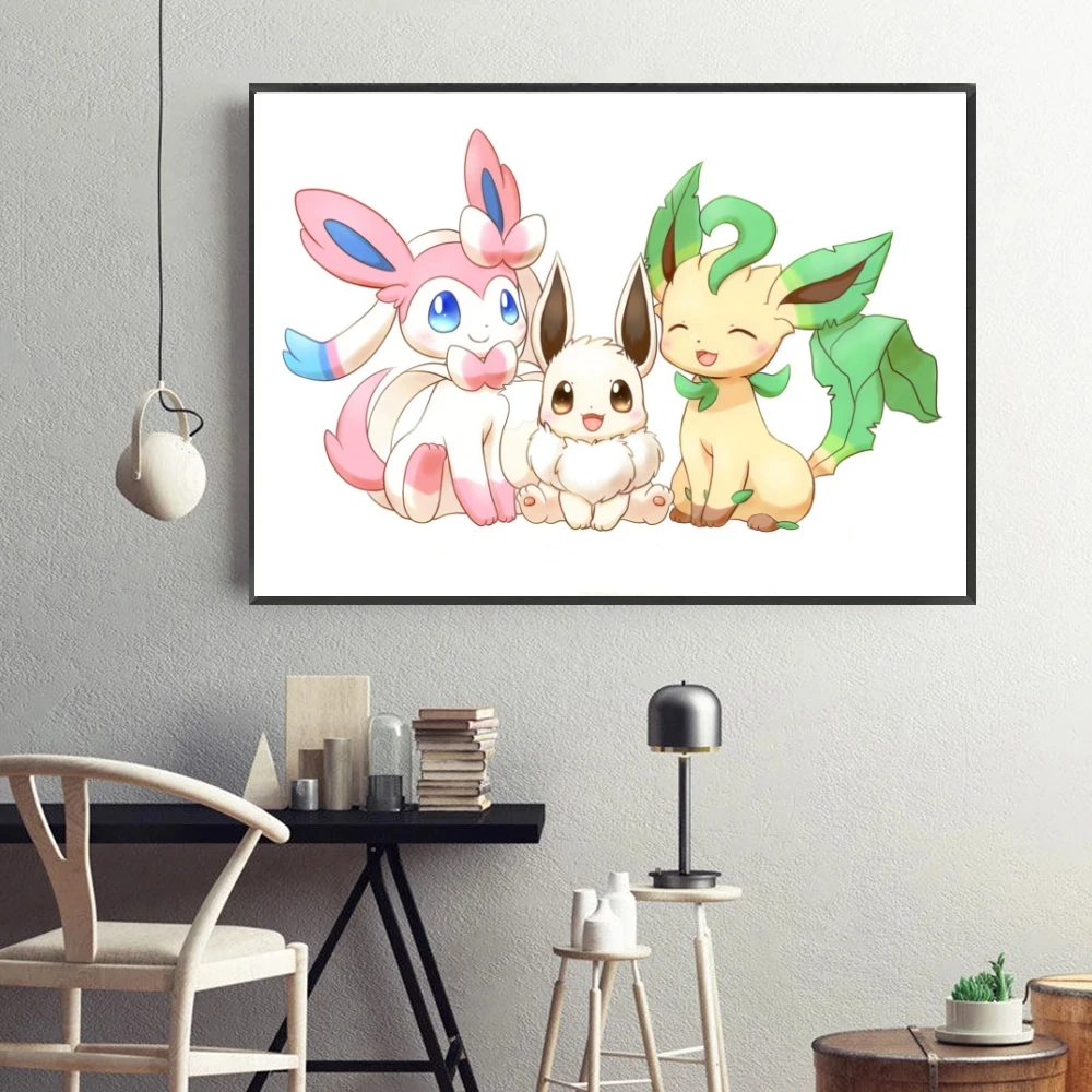 Cartoon Character Pokémon Sylveon Imagem Canvas Print, Comic Wall Sticker, Living Room Decoration, Painting Gift