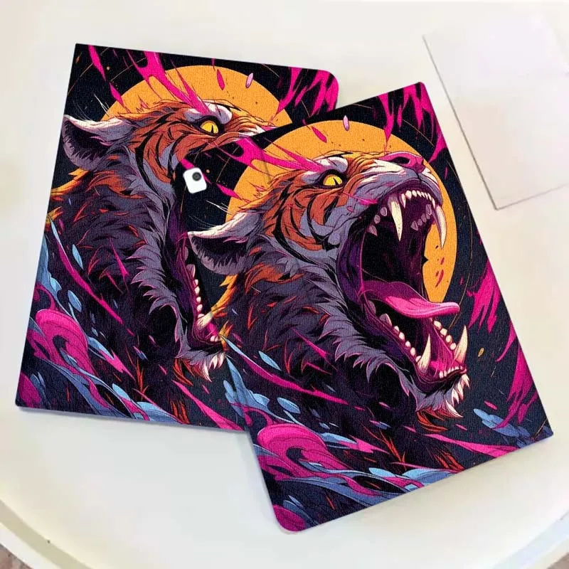 Cartoon Tiger Neon Flame For iPad Pro Mini Air 1 2 3 4 5 6 7 10 11 th 8 9 gen 11 M4 M5 Foldable Tablet Case Cover