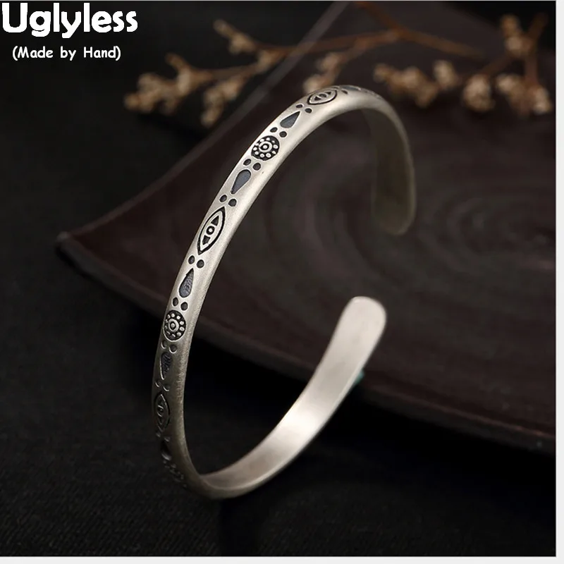 

Uglyless S 925 Sterling Silver Bangle Mysterious Totem Patterns Vintage Fine Jewelry Carved Handmade Women Bangles Ethnic Bijoux