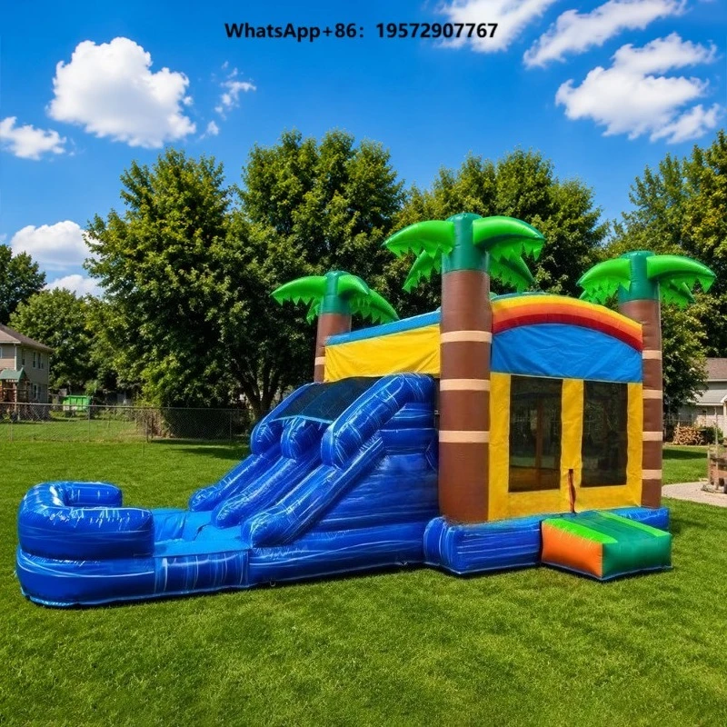 Commercial Grade Inflatable Combo Castle Slide With Pool Bounce House Palm Tree Inflatable Jumping Bouncy Castle for Kids