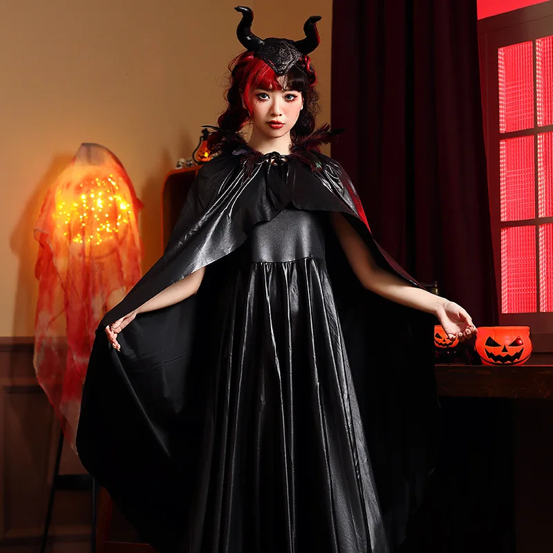 Halloween Fairy tales Evil Witch Queen Cosplay Costume Purim Stage Performance Anime Movie Maleficent Parent-child Fancy Dress