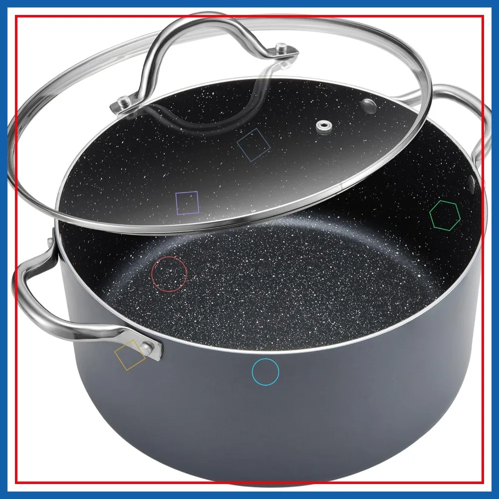 

Большая 12-литровая кастрюля с антипригарным покрытием и крышкой, совместимая с индукционными плитами, алюминиевая кастрюля для супов и тушения, подходит для всех типов плит, для встреч, серая