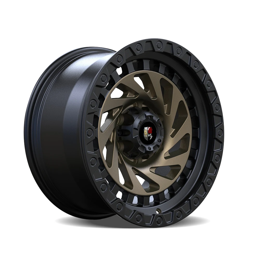 KSR008 17x9J Off-road Alloy Wheel 6x139.7 ET+10 CB106.1 Antique Bronze with Black Beadlock Ring for Hilux GR Sport