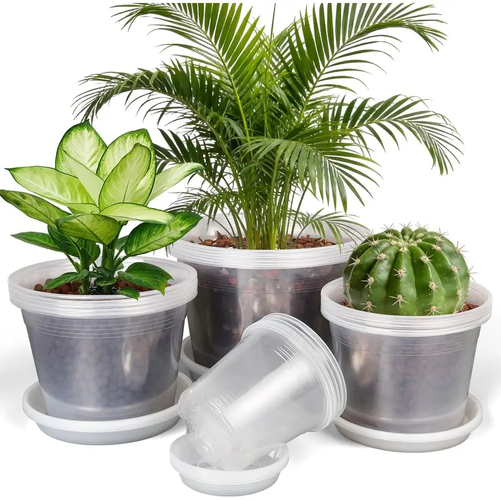 

Набор из 24 прозрачных горшков для рассады с дренажом и поддонами, размеры 4/6/8/10 дюймов для выращивания в помещении/на улице