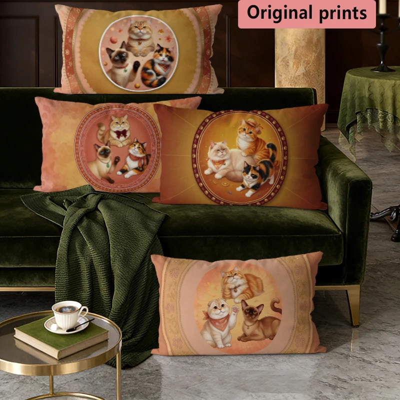 Dekorative Kissenbezüge mit Vintage-Katzen-Trio-Motiv, geeignet für Sofa, Schlafzimmer, Auto, Kissenbezug, rechteckiges Rückenkissen