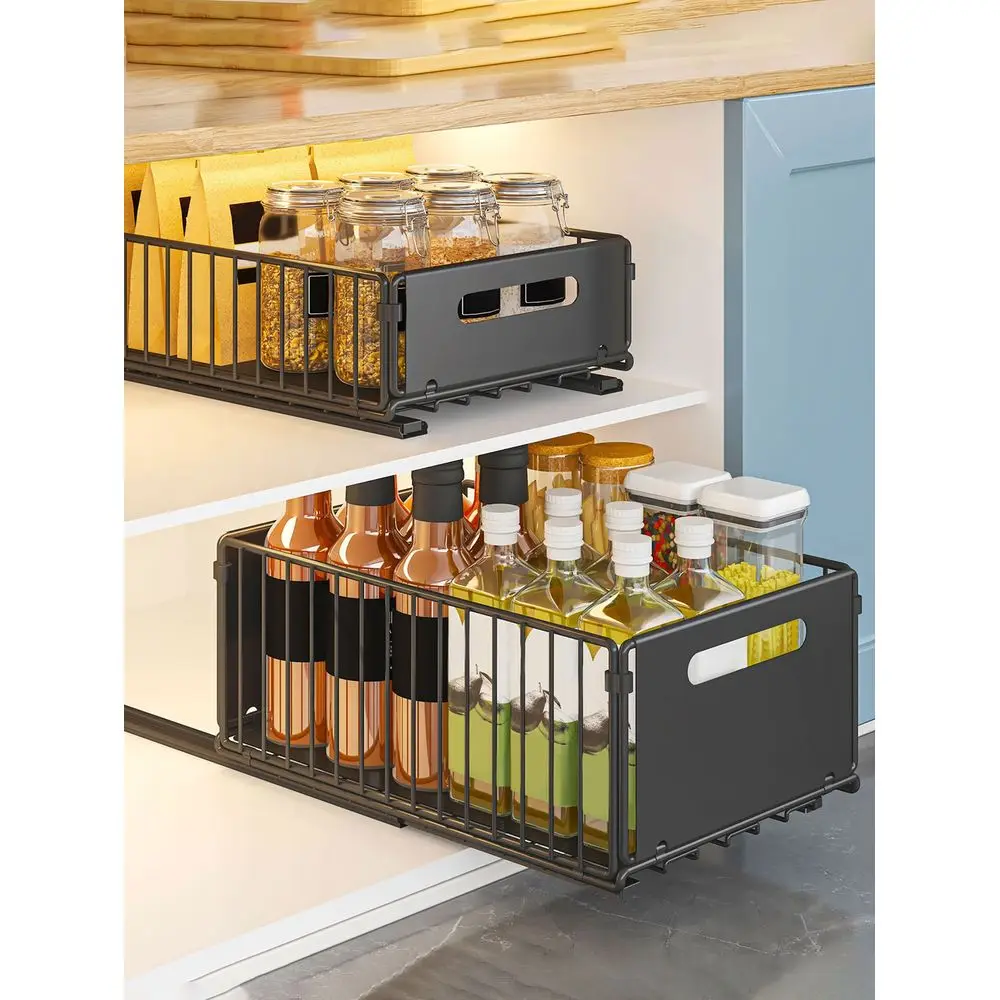 

Cabinet Organizer Rack, Heavy Duty Sliding Food Storage Rack, Sliding Drawer Style Food Storage Rack, Suitable For Kitchen, Liv