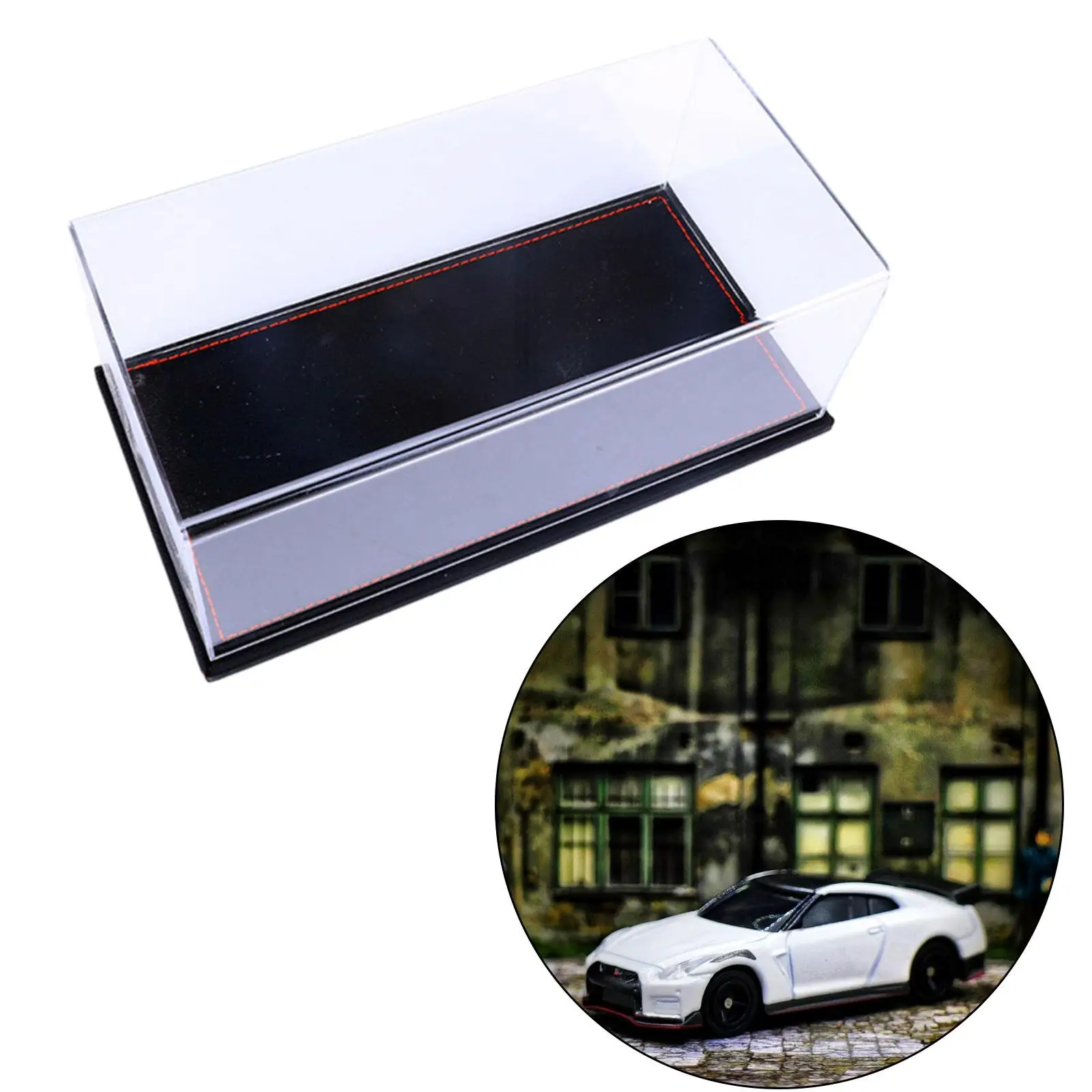 Acrylic Display Case Transparent Display Box with PU Leather Base Dustproof Storage for 1:24 Model Cars Action Figure