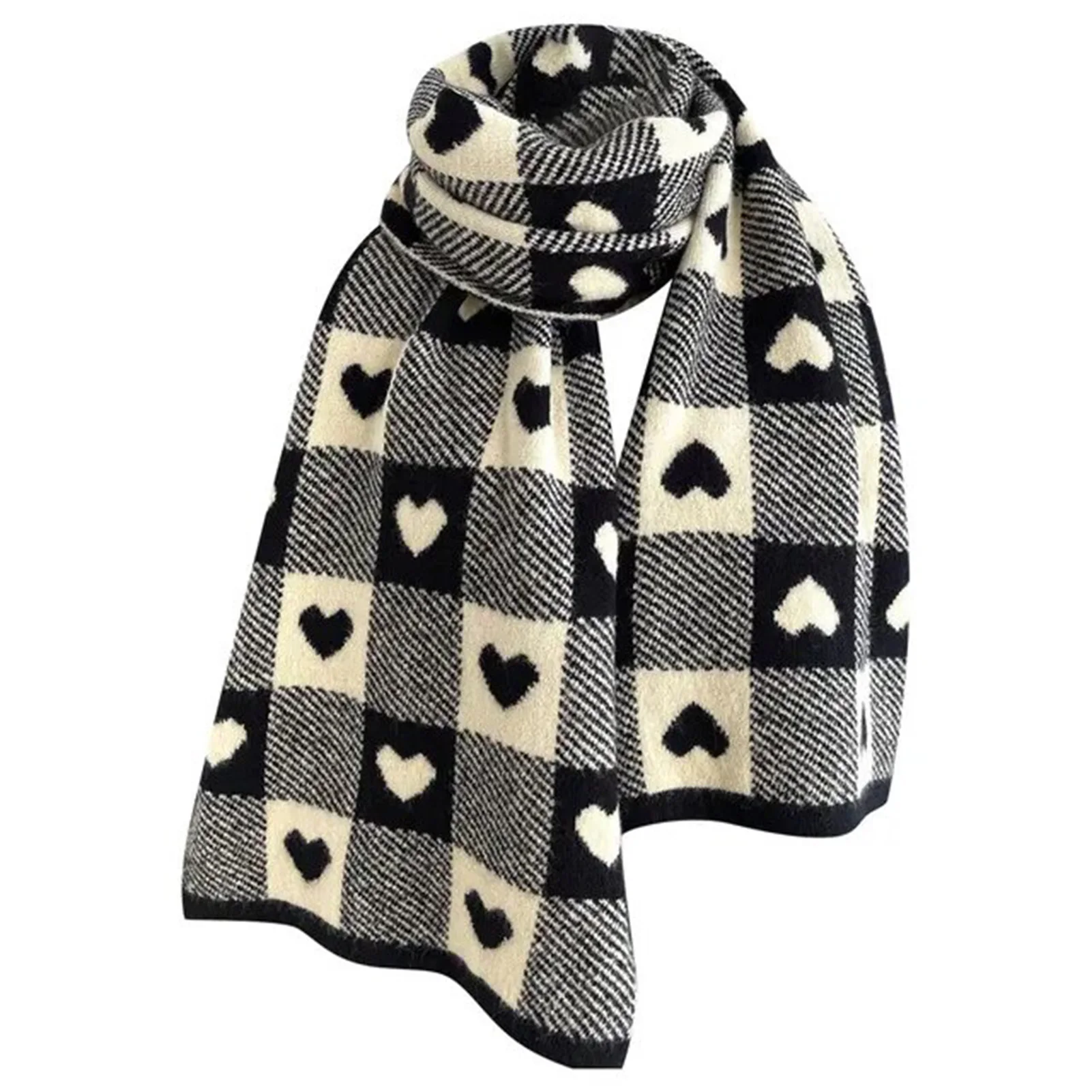 Autumn and Winter Scarf Love Checkerboard Scarf Thick Fabric Long Scarves Birthday Gift for Women