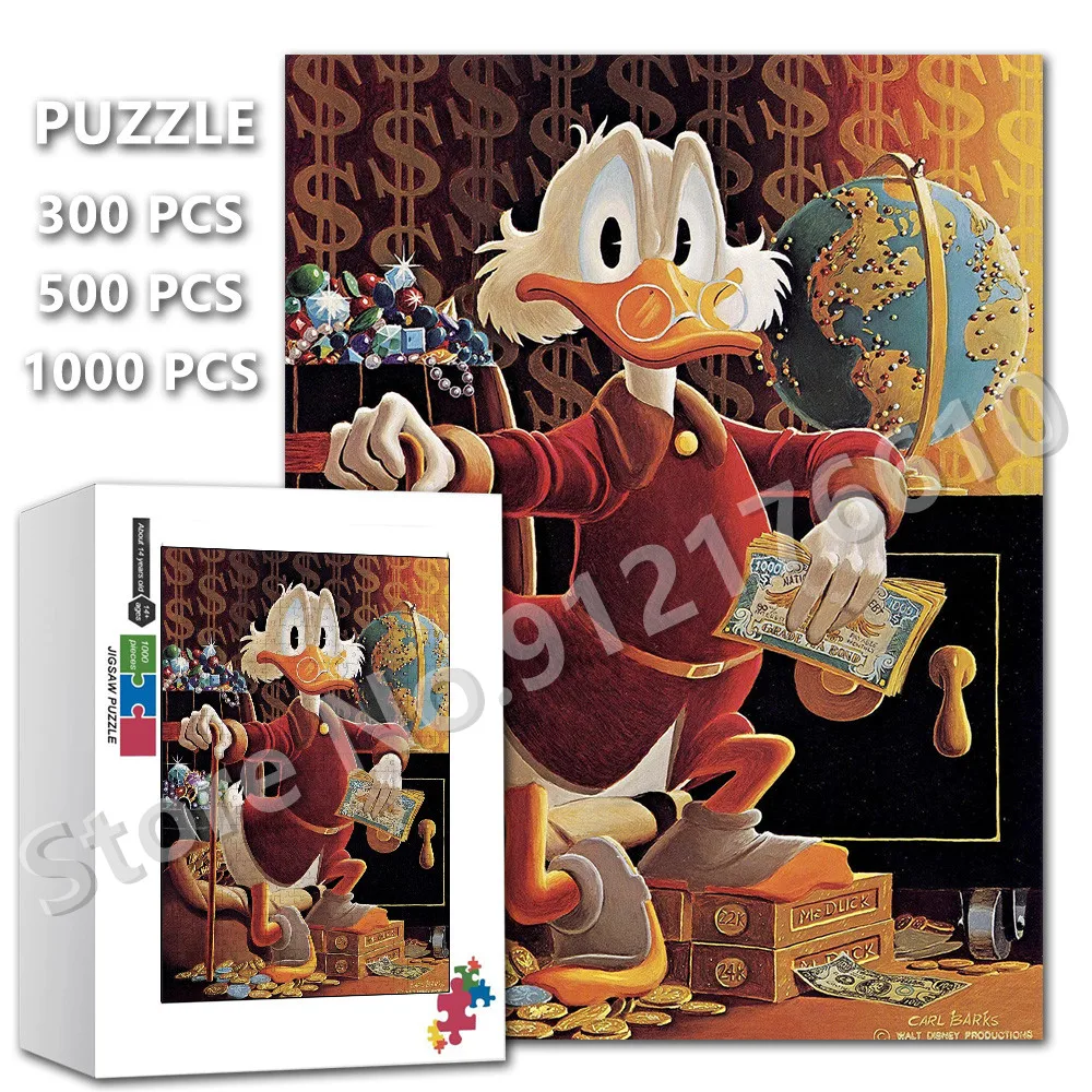 

300/500/1000 Pieces Donald Duck Seeks Treasures Jigsaw Puzzle Disney Cartoon Anime Decompression Educational Wooden Puzzles Toys