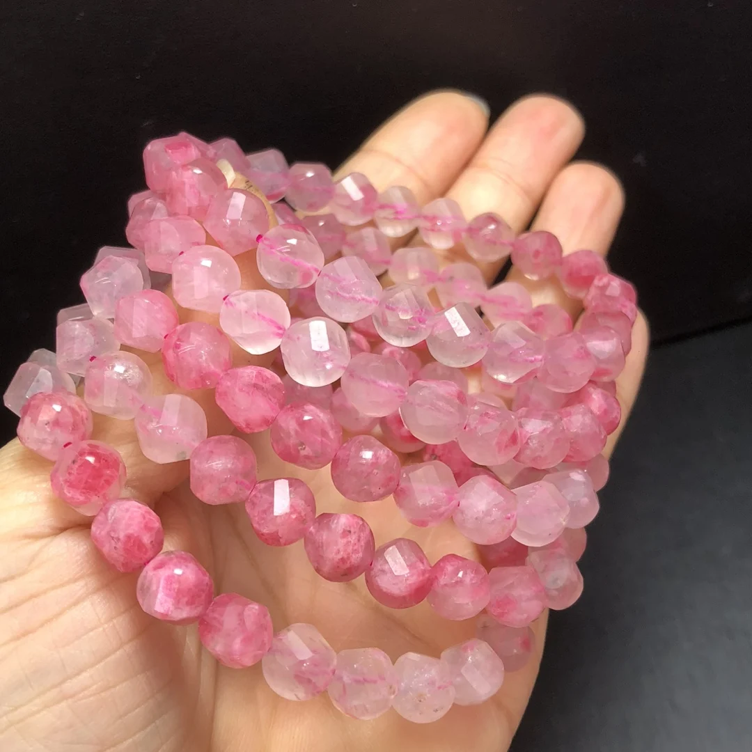 1 Pc Fengbaowu Natural Gradient Color Sakura Rhodonite Bracelet 7MM Faceted Beads Reiki Healing Stone Jewelry Gift For Women