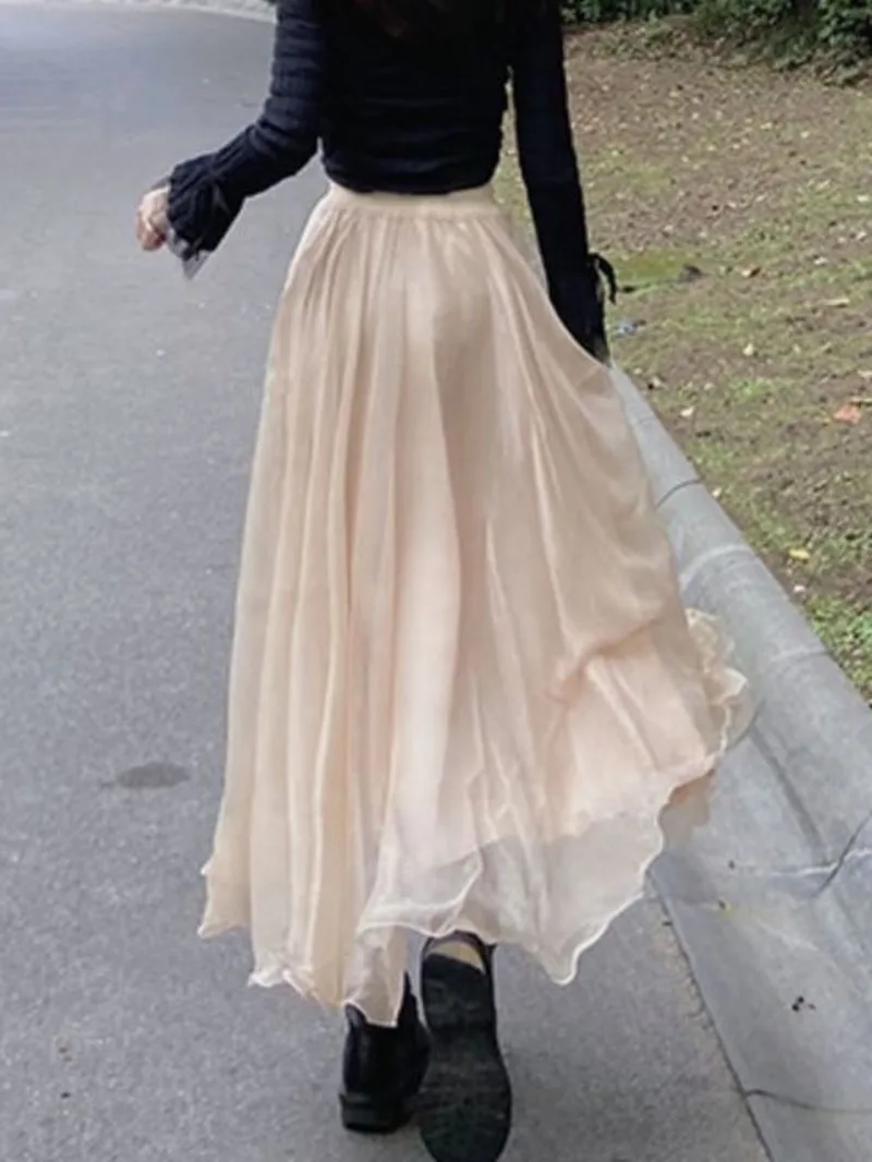 

Золотая шифоновая юбка с пышным подолом и лепестком, утягивающая юбка-миди трапециевидной формы для женщин, повседневные женские длинные юбки N6CM